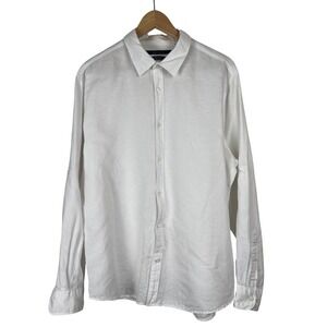 Perry Ellis Mens XL White Linen Blend Roll Tab Long Sleeve Button Down Shirt